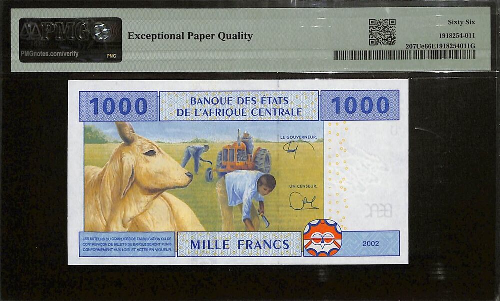 Central African States - Cameroun - 1000 Francs 2002 - Pick # 207Ue - PMG 66 EPQ