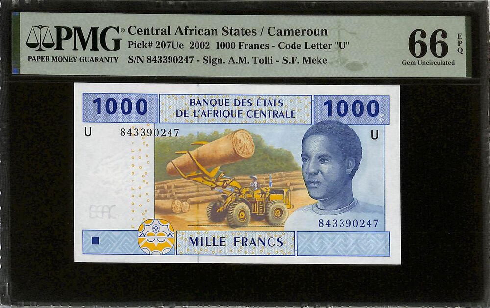 Central African States - Cameroun - 1000 Francs 2002 - Pick # 207Ue - PMG 66 EPQ