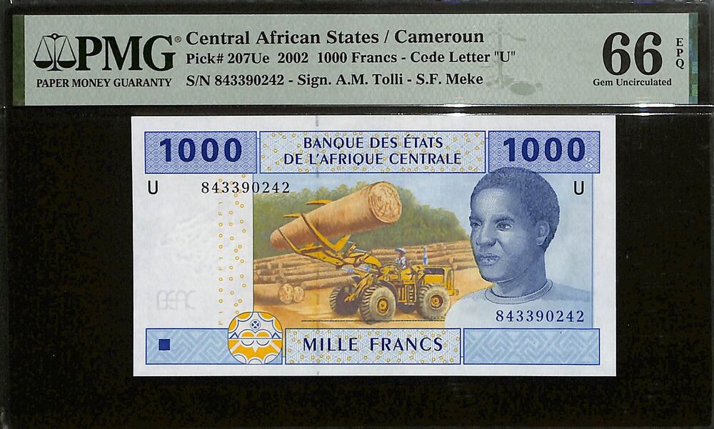 Central African States - Cameroun - 1000 Francs 2002 - Pick # 207Ue - PMG 66 EPQ