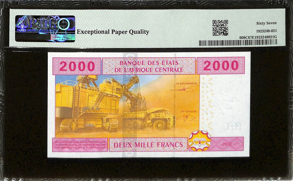 Central African States - Chad - 2000 Francs 2002 - Pick # 608C - PMG 67 EPQ