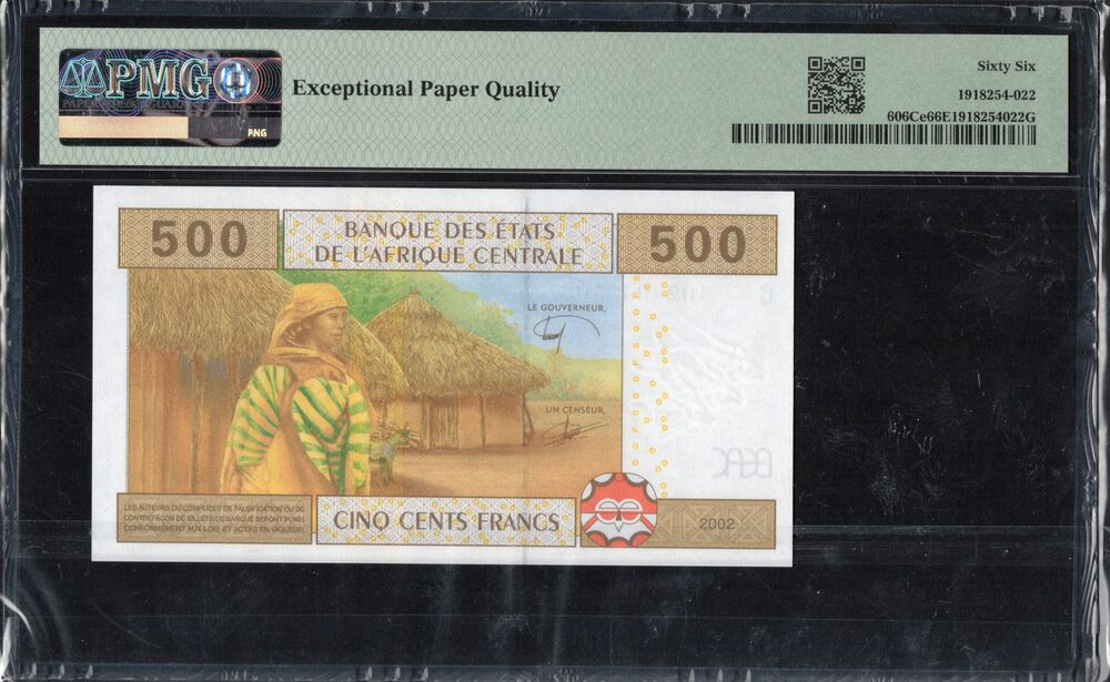 Central African States - Chad - 500 Francs 2002 - Pick # 606Ce - PMG 66 EPQ