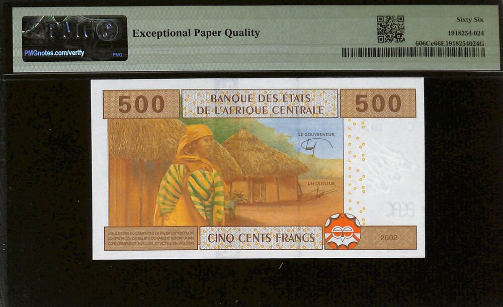 Central African States - Chad - 500 Francs 2002 - Pick # 606Ce - PMG 66 EPQ