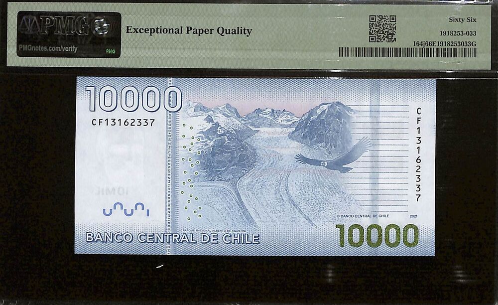 Chile - 10.000 Pesos 2021 - Pick # 164j - PMG 66 EPQ