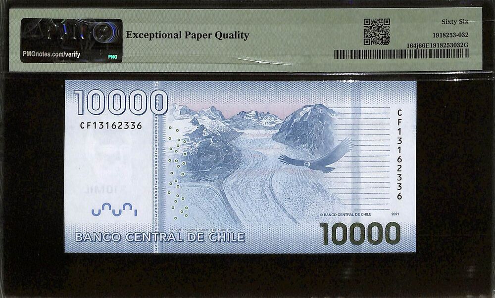 Chile - 10.000 Pesos 2021 - Pick # 164j - PMG 66 EPQ