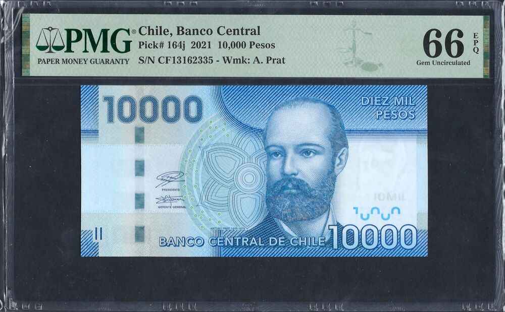 Chile - 10.000 Pesos 2021 - Pick # 164j - PMG 66 EPQ