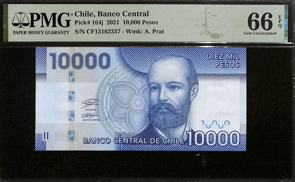 Chile - 10.000 Pesos 2021 - Pick # 164j - PMG 66 EPQ