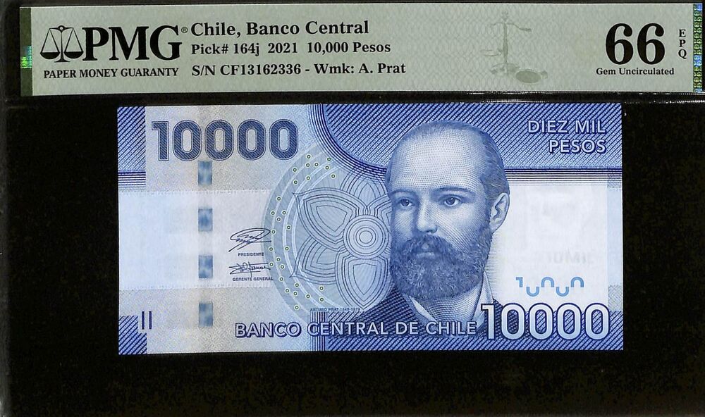 Chile - 10.000 Pesos 2021 - Pick # 164j - PMG 66 EPQ
