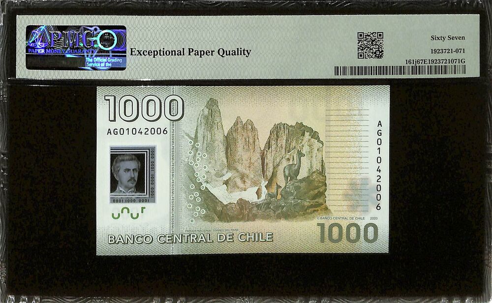 Chile - 1000 Pesos 2020 - Pick # 161j - PMG 67 EPQ