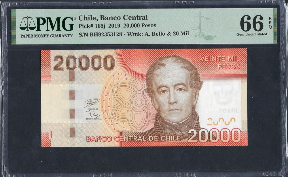 Chile - 20.000 Pesos 2019 - Pick # 165j - PMG 66 EPQ