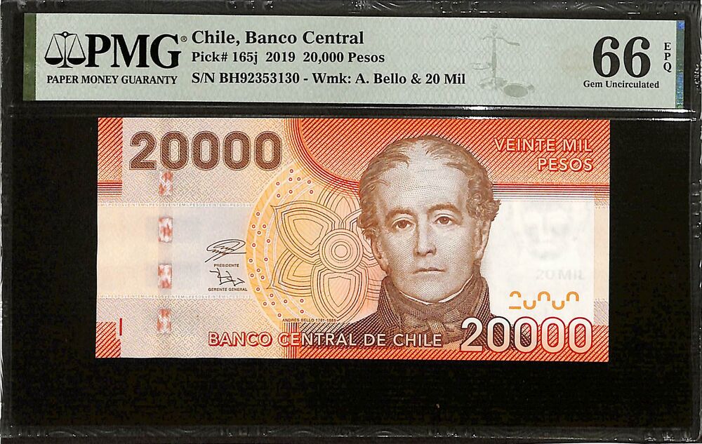 Chile - 20.000 Pesos 2019 - Pick # 165j - PMG 66 EPQ