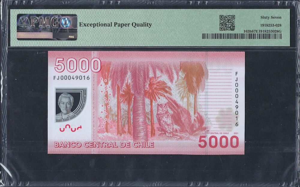 Chile - 5000 Pesos 2021 - Pick # 163h - PMG 67 EPQ