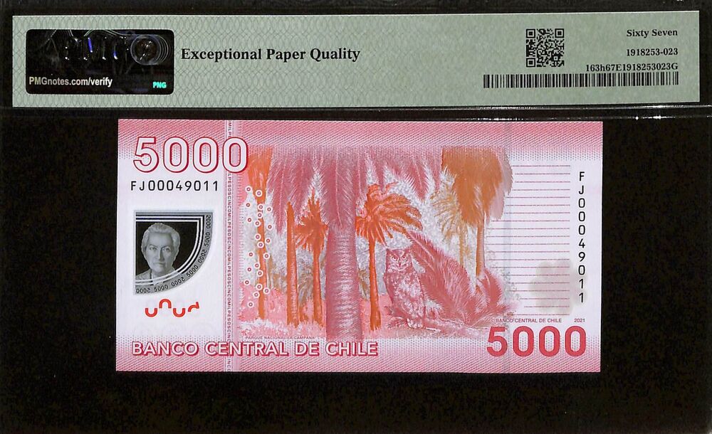 Chile - 5000 Pesos 2021 - Pick # 163h - PMG 67 EPQ
