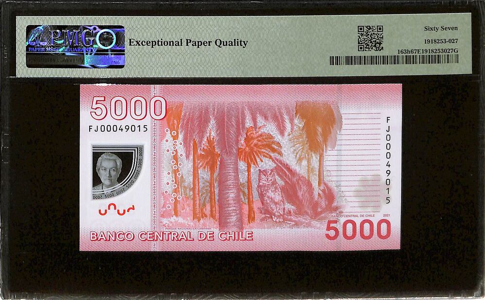 Chile - 5000 Pesos 2021 - Pick # 163h - PMG 67 EPQ