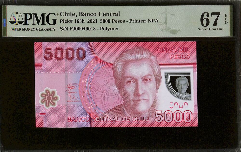 Chile - 5000 Pesos 2021 - Pick # 163h - PMG 67 EPQ
