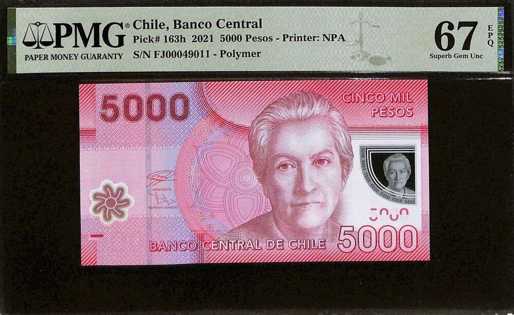 Chile - 5000 Pesos 2021 - Pick # 163h - PMG 67 EPQ