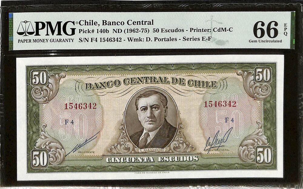 Chile - 50 Escudos ND (1962-75) - Pick # 140b - PMG 66 EPQ