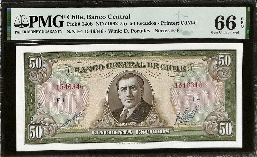 Chile - 50 Escudos ND (1962-75) - Pick # 140b - PMG 66 EPQ