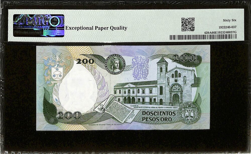Colombia - 200 Pesos Oro 1992 - Pick # 429A - PMG 66 EPQ