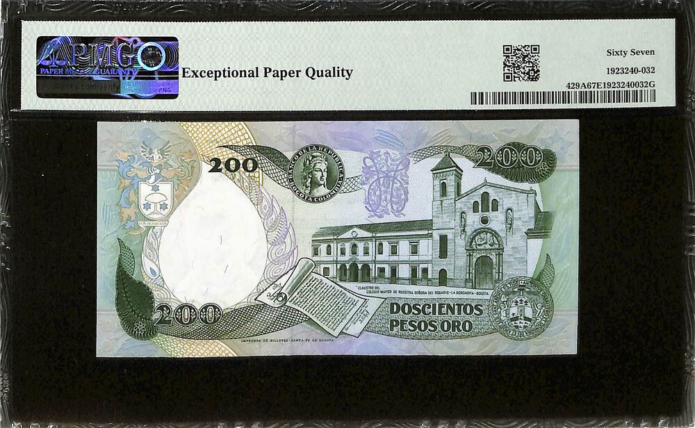 Colombia - 200 Pesos Oro 1992 - Pick # 429A - PMG 67 EPQ