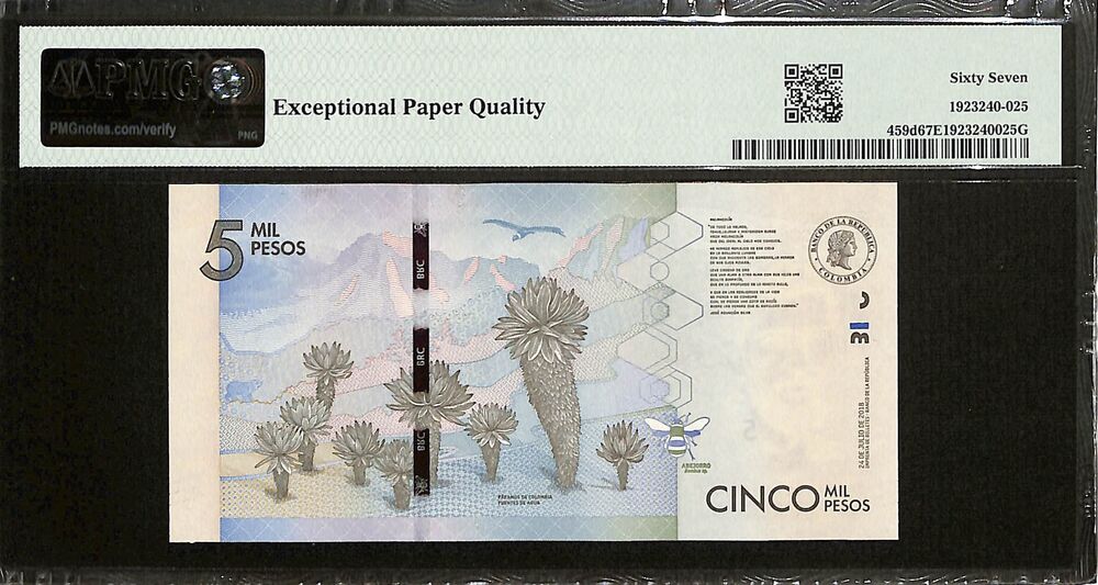 Colombia - 5000 Pesos 2018 - Pick # 459d - PMG 67 EPQ