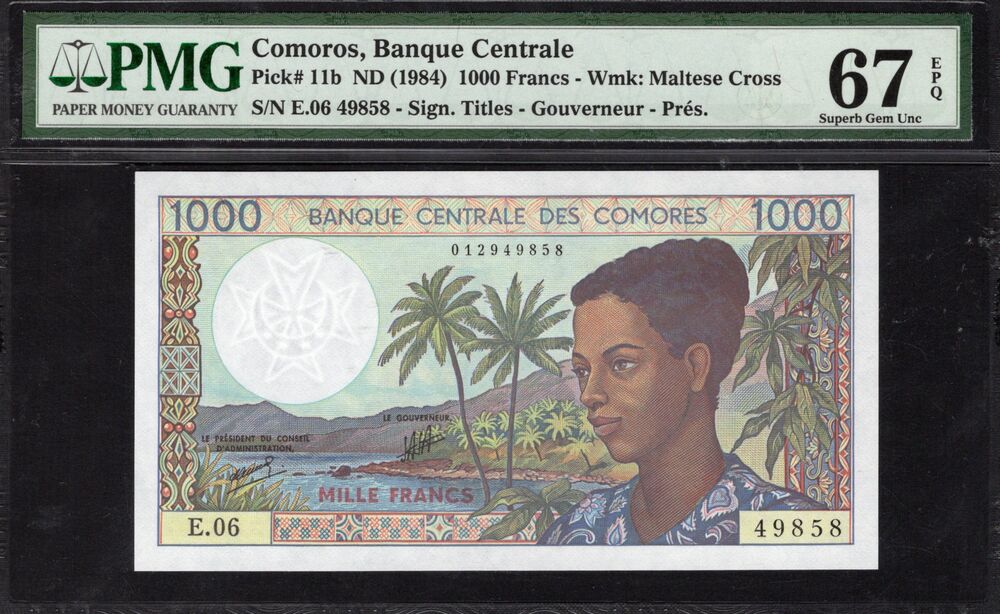 Comoros - 1000 Francs ND (1984) - Pick # 11b - PMG 67 EPQ
