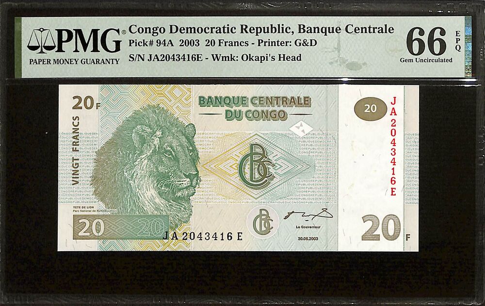 Congo - 20 Francs 2003 - Pick # 94A - PMG 66 EPQ
