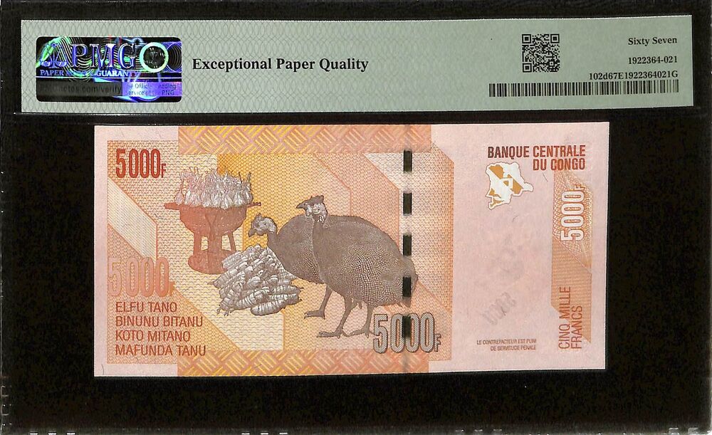 Congo - 5000 Francs 2022 - Pick # 102d - PMG 67 EPQ