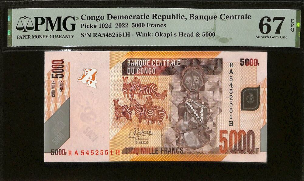 Congo - 5000 Francs 2022 - Pick # 102d - PMG 67 EPQ