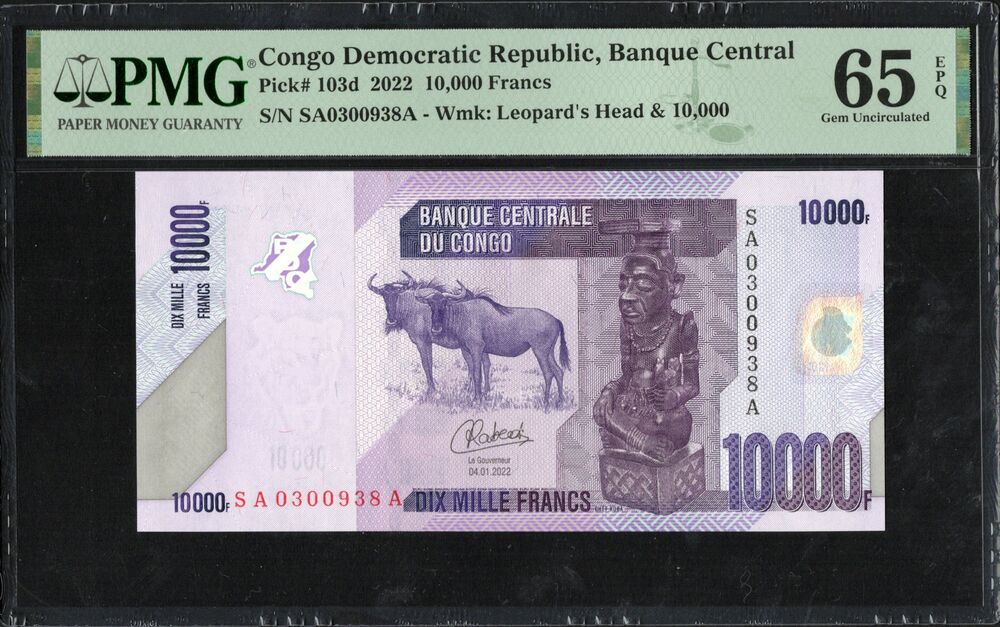 Congo Democratic Republic - 10.000 Francs 2022 - Pick # 103d - PMG 65 EPQ