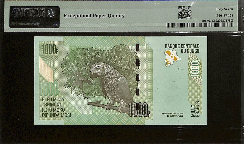 Congo Democratic Republic - 1000 Francs 2013 - Pick # 101b - PMG 67 EPQ