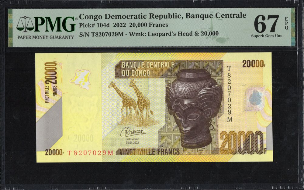 Congo Democratic Republic - 20.000 Francs 2022 - Pick # 104d - PMG 67 EPQ