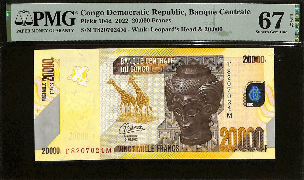 Congo Democratic Republic - 20.000 Francs 2022 - Pick # 104d - PMG 67 EPQ