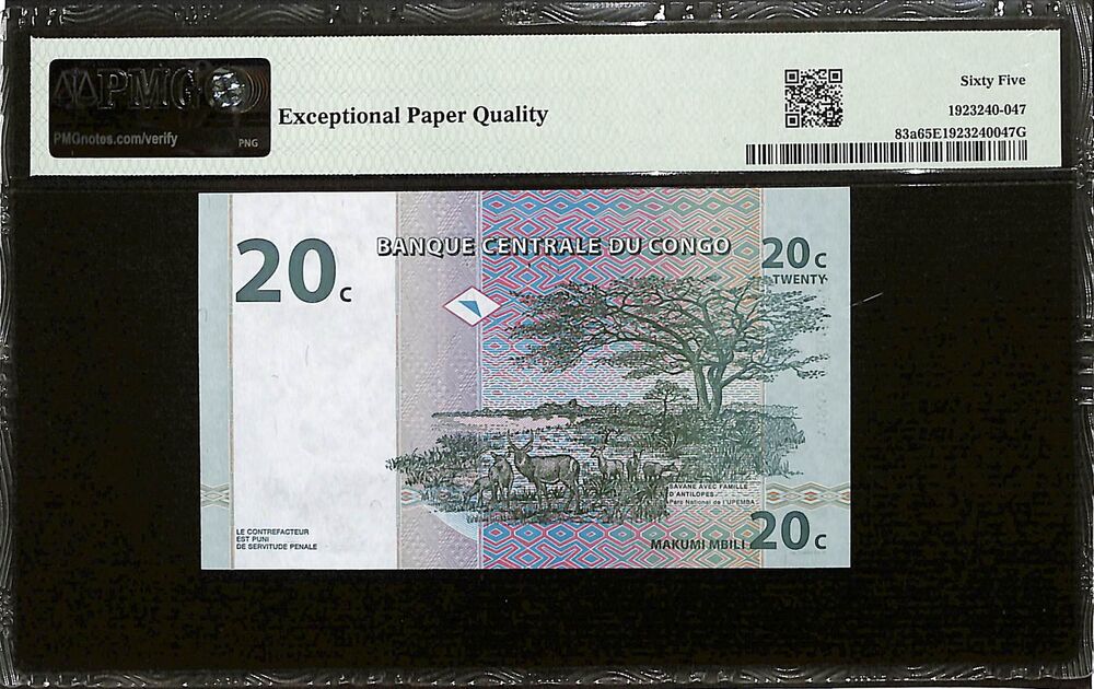Congo Democratic Republic - 20 Centimes 1997 - Pick # 83a - PMG 65 EPQ