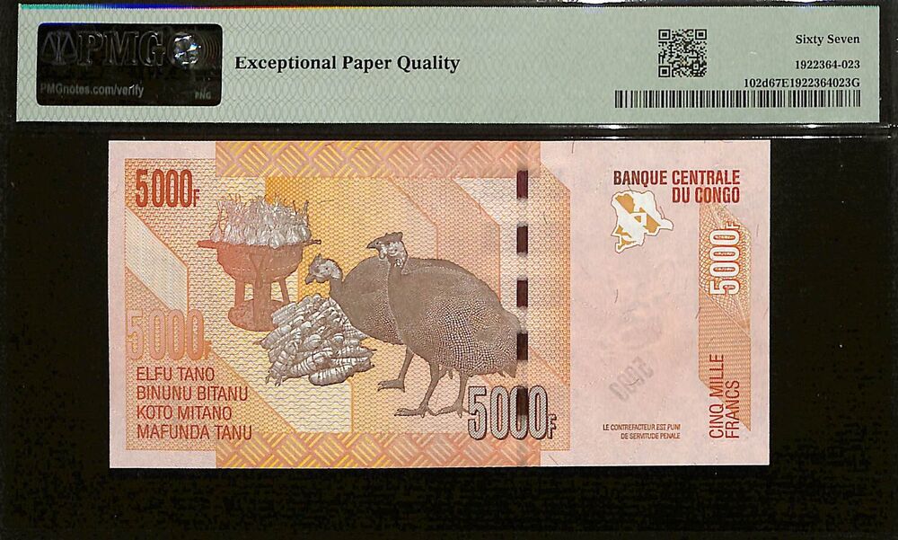 Congo Democratic Republic - 5000 Francs 2022 - Pick # 102d - PMG 67 EPQ