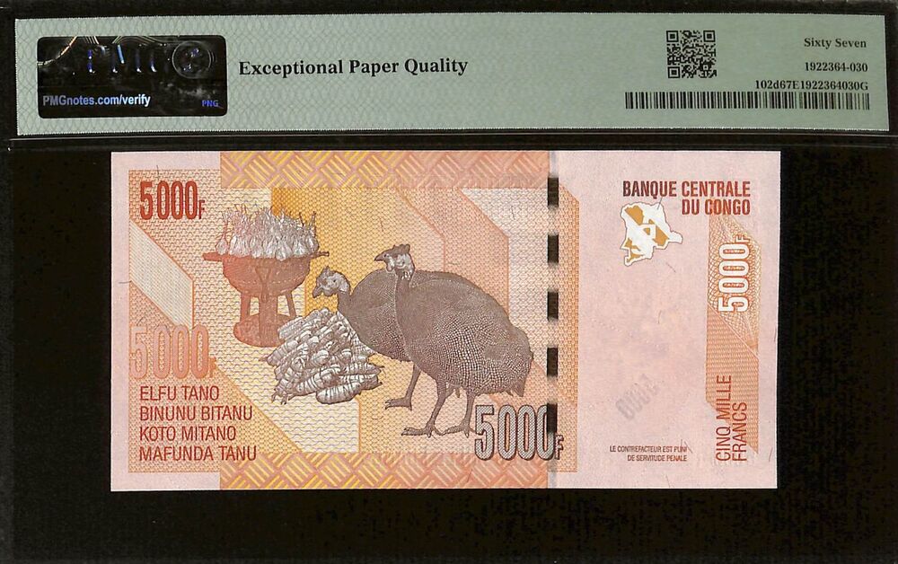 Congo Democratic Republic - 5000 Francs 2022 - Pick # 102d - PMG 67 EPQ