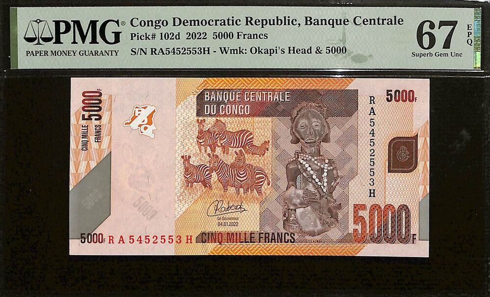 Congo Democratic Republic - 5000 Francs 2022 - Pick # 102d - PMG 67 EPQ