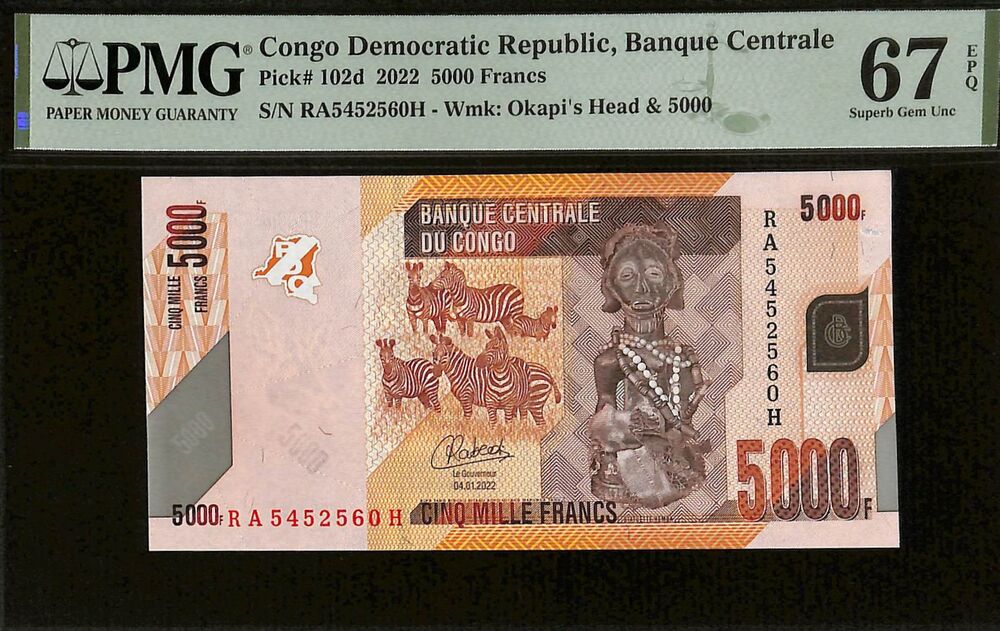 Congo Democratic Republic - 5000 Francs 2022 - Pick # 102d - PMG 67 EPQ