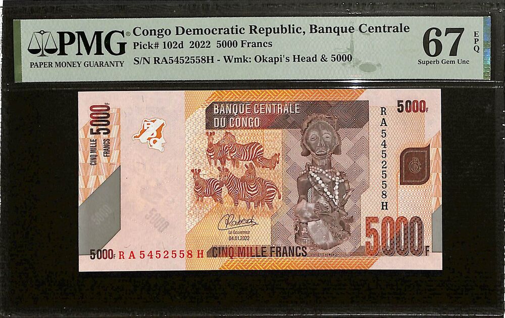 Congo Democratic Republic - 5000 Francs 2022 - Pick # 102d - PMG 67 EPQ
