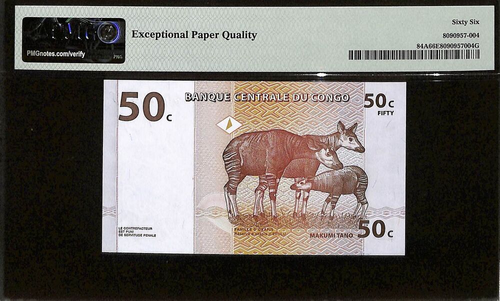 Congo Democratic Republic - 50 Centimes 1997 - Pick # 84A - PMG 66 EPQ