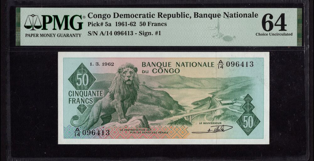 Congo Democratic Republic - 50 Francs 1961-62 - Pick # 5a - PMG 64