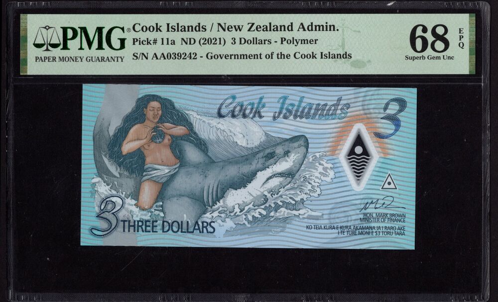 Cook Islands - 3 Dollars 2021 - Pick # 11a - PMG 68 EPQ