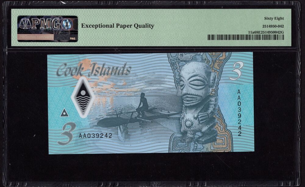 Cook Islands - 3 Dollars 2021 - Pick # 11a - PMG 68 EPQ