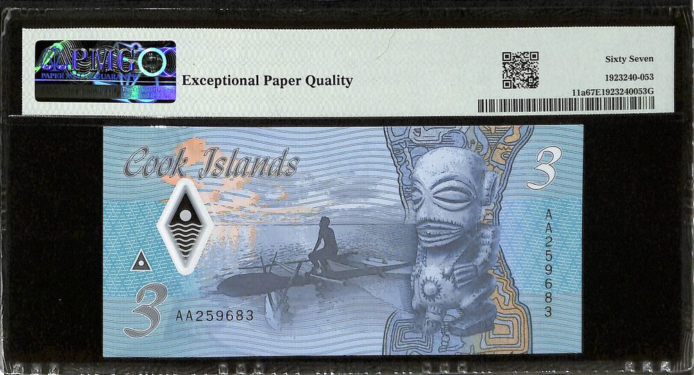 Cook Islands - 3 Dollars ND (2021) - Pick # 11a - PMG 67 EPQ