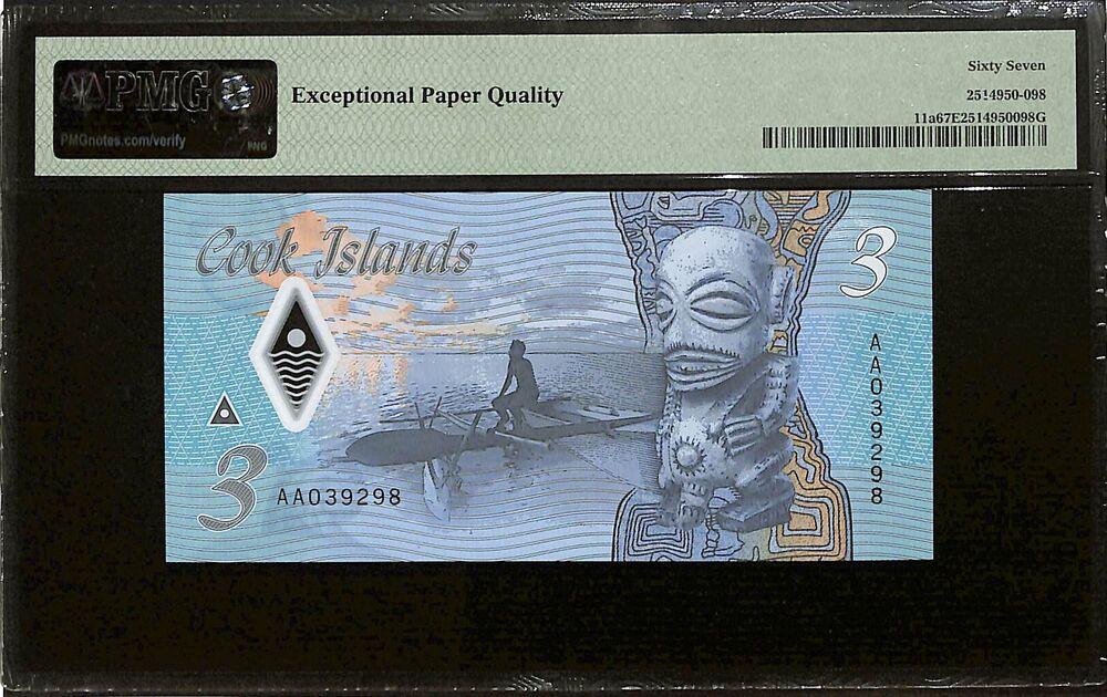Cook Islands - 3 Dollars ND (2021) - Pick # 11a - PMG 67 EPQ