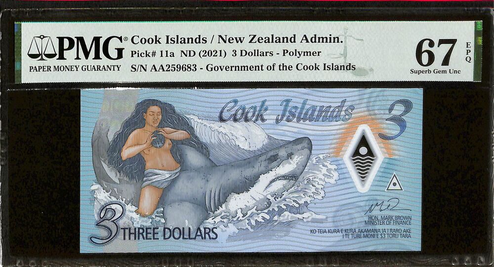 Cook Islands - 3 Dollars ND (2021) - Pick # 11a - PMG 67 EPQ