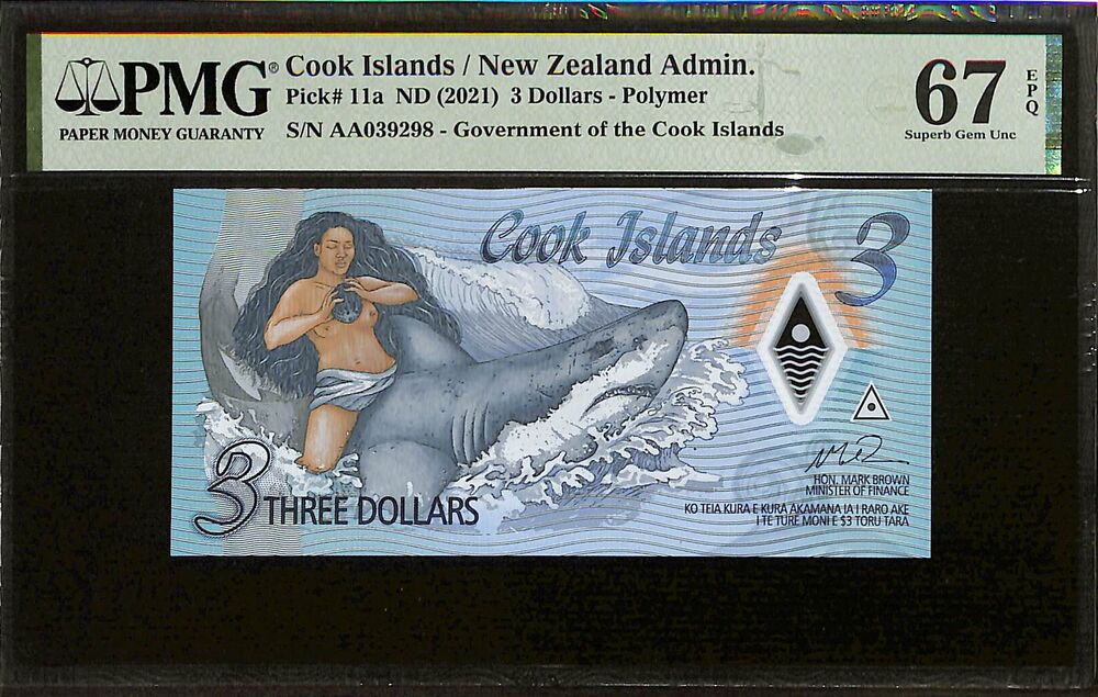 Cook Islands - 3 Dollars ND (2021) - Pick # 11a - PMG 67 EPQ