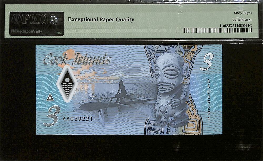 Cook Islands - 3 Dollars ND (2021) - Pick # 11a - PMG 68 EPQ