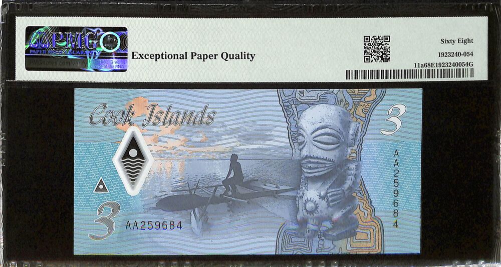 Cook Islands - 3 Dollars ND (2021) - Pick # 11a - PMG 68 EPQ