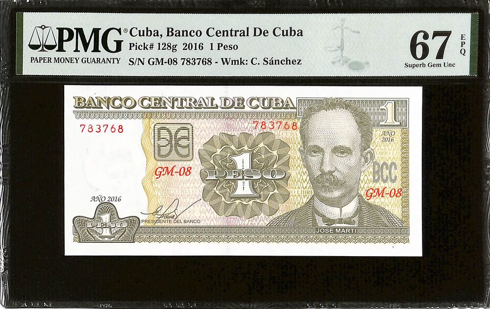 Cuba - 1 Peso 2016 - Pick # 128g - PMG 67 EPQ