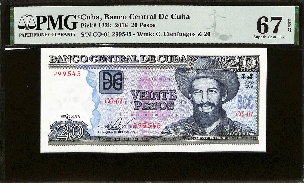 Cuba - 20 Pesos 2016 - Pick # 122k - PMG 67 EPQ
